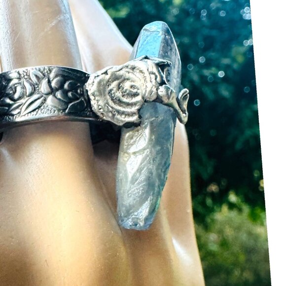 Handcrafted Quartz Ring & Vintage Spoon Handle & Silver Blend Boho Metalwork 9 - Picture 12 of 14